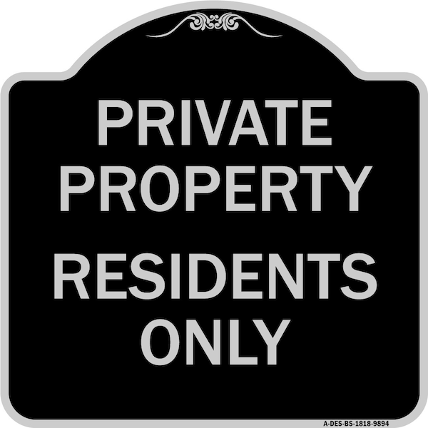 Signmission Designer Series Sign-Residents Only, Black & Silver Heavy-Gauge Aluminum, 18" x 18", BS-1818-9894 A-DES-BS-1818-9894 - main